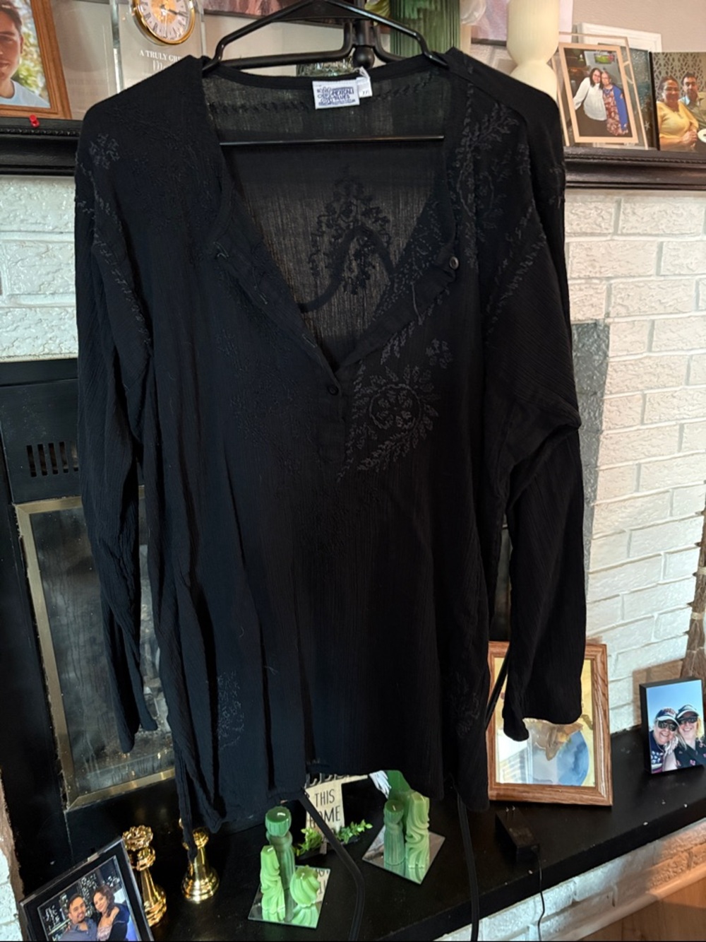 Special Blues Black Embroidered V-Neck Tunic Top